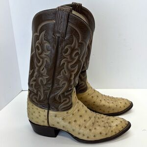 Tony Lama #8623 Full Quill Ostrich 9.5 D Two Toned Exotic Men Boots Western